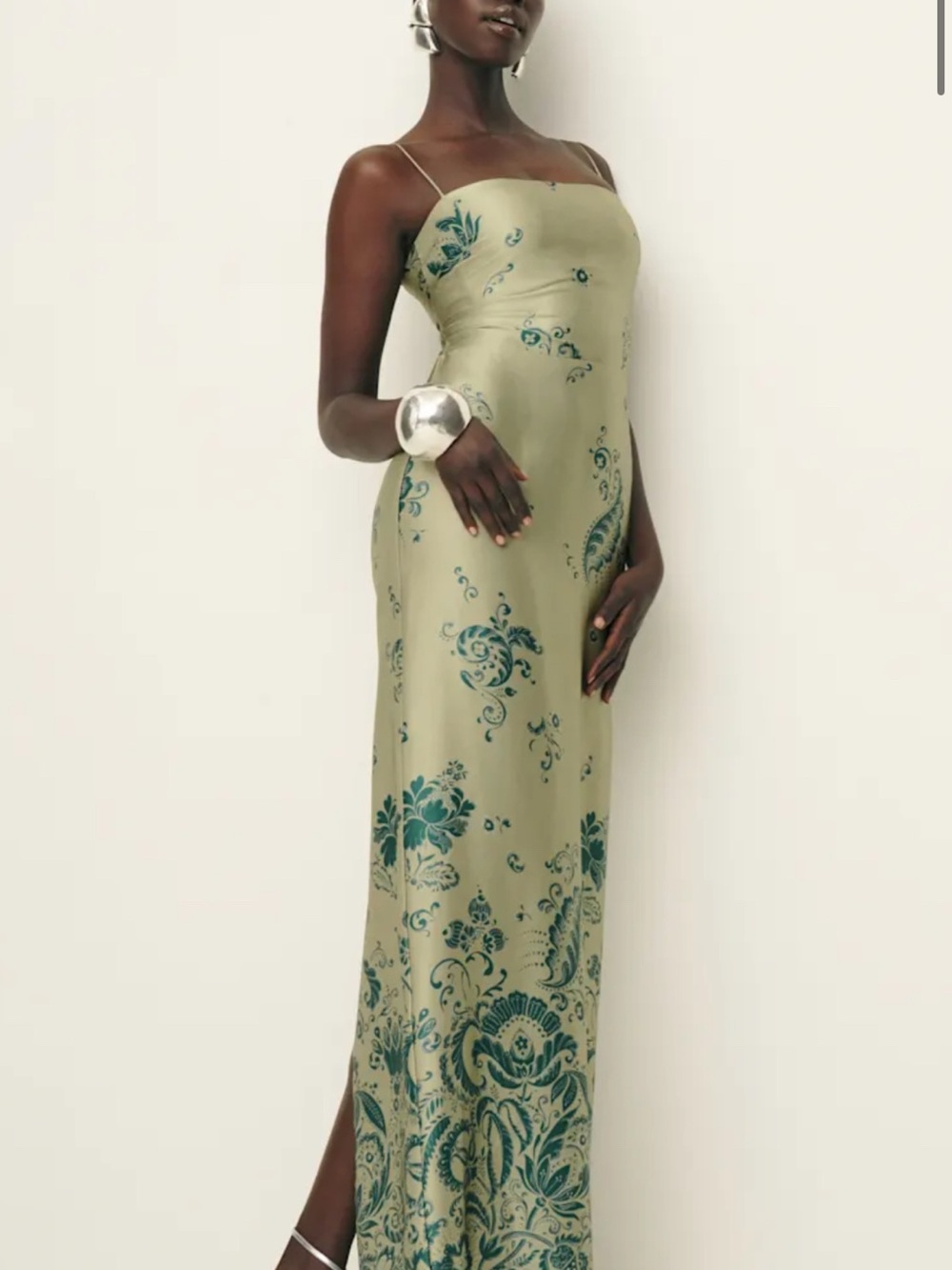 Reformation Sage Green Floral Maxi Slip Dress - Picture 2 of 3